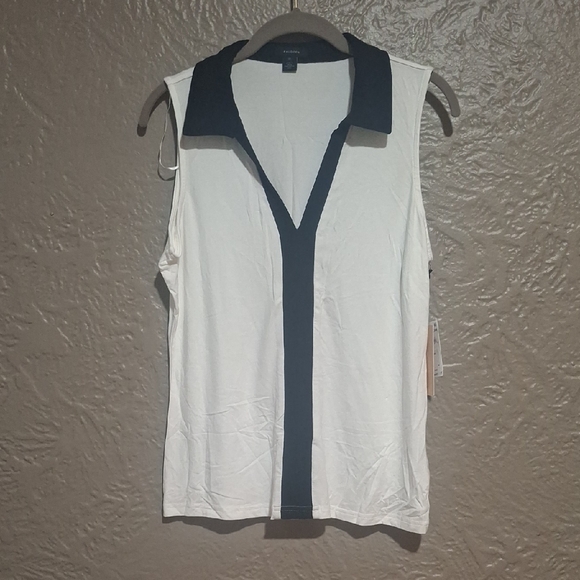NEW.Halogen Women's White and Black V-Neck Tank Top Size M - Picture 1 of 7